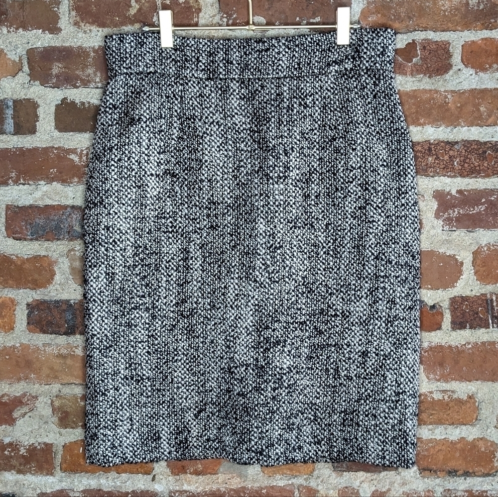 Brooks Brothers Size 10 Black &‎ White Wool Woven Tweed Fully Lined Pencil Skirt